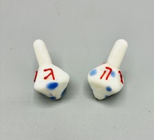 Two Handmade Glass Dreidels White Blue Red Jewish Hanukkah Judaica Art picture