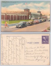 1948 Narragansett RI Bathing Pavilion Vintage Cars Linen Postcard picture