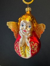 VTG Christopher Radko SWEET DREAMS ANGEL Red/Gold Christmas Ornament 1990's picture