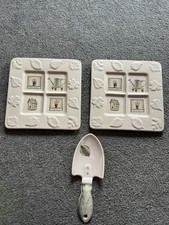 2 VINTAGE PFALTZGRAFF NATUREWOOD STONEWARE SQUARE TRIVETS & MATCHING SPOON REST picture