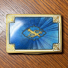 Antique .900 Silver Blue Guilloche Enamel Pill Case Gilt Crest picture