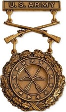 Army Excellence in Competion Bronze Rifle USA Made Military Badge 2 Pins Back picture