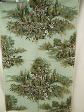 Vintage Scenic Barkcloth Fabric Remnant Cottage House Forest Light Blue picture