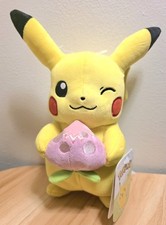 Pokemon Spring Pikachu Plush Winking Holding Pecha Berry 8 Inch Stuffed Toy NWT picture