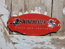 VINTAGE WINCHESTER PORCELAIN SIGN RARE OLD GUM AMMUNITION FIREARM WESTERN COWBOY picture