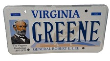 Exp Va Vanity Personalized License Plate GREENE Virginia CSA Confederate RE LEE picture