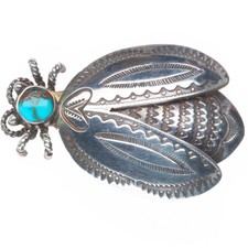c1940's Vintage Navajo sterling silver turquoise Ladybug Bug Pin/brooch picture