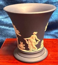 π Wedgwood Portland Blue Jasperware Dancing Hours Floral Girls Miniature Vaseπ picture