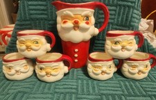Vintage MCM Holt Howard Winking Santa Pitcher and 6 Mugs READ picture