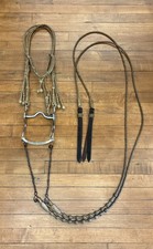 Antique BRAIDED RAWHIDE HEADSTALL w/Crockett Silver Mounted Bit/ORIG Romel Reins picture