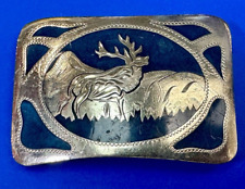 ELK - deer Vintage blue enamel Handcrafted by R & B Denver Colorado belt buckle picture