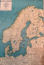 Vintage 1945 WORLD WAR 2 ERA NORWAY, SWEDEN,  FINLAND MAP  Estate picture