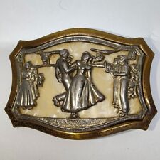 Rare Vtg Waltzing Dancing Couple Bronze Base with Mother of Pearl BELT BUCKLE picture