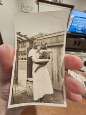 Vintage Photo Snapshot Lady Women Holding Her Fat Cat Kitty (F14) picture