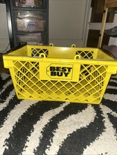 Vintage BEST BUY Yellow Plastic Shopping Basket w/ Wire Handles picture
