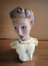 Beautiful Vintage Female Mannequin Display Bust. Handpainted. Repaired.  picture