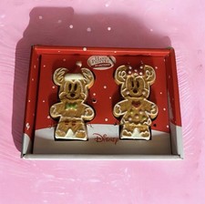 Disney Mickey & Minnie Mouse Gingerbread Salt & Pepper Shaker Set Christmas NIB picture