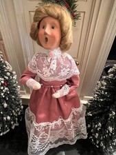 Victorian Woman Caroler w/ Pink Moire Dress w/ Lace at neck, wrists, & Hemline picture