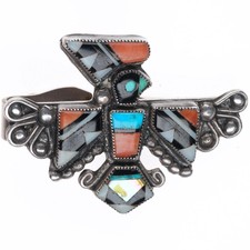 vintage c1950's Zuni sterling silver thunderbird inlay tie/dress clip picture