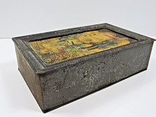 Antique Vtg Artstyle Chocolate Company Metal Tin Candy Box W/ Paper Label-ii picture