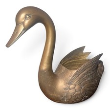 MCM Solid Brass Swan Planter Decor 16”×13.5”Heavy Vintage picture