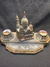 Antique French Art Deco Double Inkwell Tray PG 506 Paris Sacre Coeur Desk Stand picture