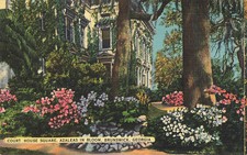 COURT HOUSE SQUARE & AZALEAS IN BLOOM POSTCARD BRUNSWICK GA GEORGIA 1930s picture