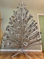 Vintage Christmas Tree, Tinsel, Silver, 6ft picture