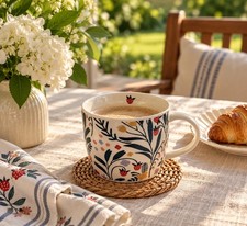New Mainstays Stoneware 14 oz Strawberry Mug Botanical Floral Coffee Cup picture