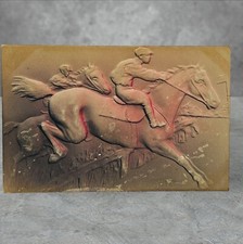 1908 Jockey Horse Riding Race Embossed Airbrushed Equestrian Antique Postcard picture
