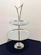 Vintage MCM Kromex brand round 2 tier tidbit tray chrome picture