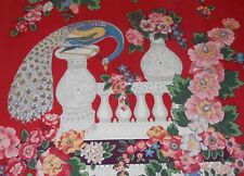 Best Vintage Italian Lorenzo Rubelli Peacock Urn Cotton Fabric ~Red Blue Pink picture