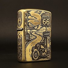 Zippo Route 66 Deep Engraved Lighter Vintage Brass Motorcycle Truck Collectible picture