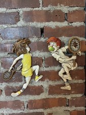 VTG 1975 Sexton Tennis Players Cast Metal Figurines Decor LOOK picture