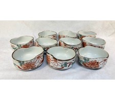 Vintage Japanese Hand-Painted Soup Bowls - Set of 10 Porcelain w/ Flowers picture