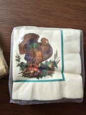 Vintage New In Pack Thanksgiving Turkey Napkin 3-ply. 30 Count picture
