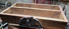 ANTIQUE HANDMADE FOLKART WOODEN CADDY W/HORSESHOE HANDLES & IRON EAGLE picture