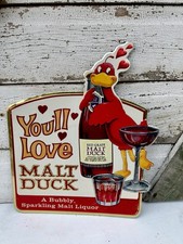 Rare NATIONAL BREWING RED GRAPE MALT DUCK MANCAVE BAR SIGN FOIL OVER CARDBOARD picture