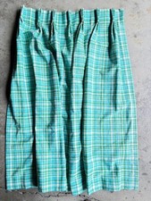 VTG 1950s-60s Pinch Pleat Curtains Blue Green Plaid 50x33
