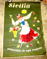 VINTAGE LARGE LOVELY POSTER SICILIA SICILY ITALIA ITALY BY ARTASS c.1960 picture