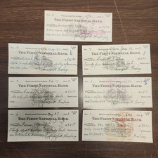 Lot of 9 Vintage Cancelled Checks 1953 First National Bank Paper Ephemera picture
