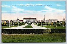 Main Entrance, Texas A&M, College Station, Texas TX - Vintage linen Postcard picture