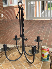 Antique Vtg Hand Wrought Iron Candle Chandelier Ratchet Sawtooth Trammel Hanger picture