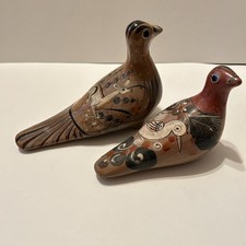 Lot of 2 Vintage Hand Painted Mexican Tonala Pottery Birds picture