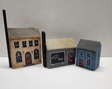 1987 Signed R.W. Whitehead Primitive Folk Art Wooden Village Houses picture