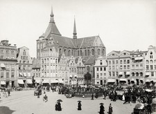 Rostock Germany Town Square Market Church Architecture Vtg. Photo 19thC. picture