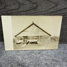 Vintage RPPC Rustic Sod Cabin Group Photo Postcard Early 1900s Pioneer Era picture