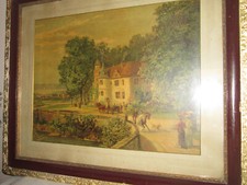 Castle garden painting lithography Red Roof house picture