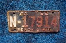 1952 Georgia PEACH STATE License Plate picture
