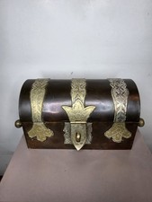 Antique Victorian Mixed Metal Copper & Brass Domed Keepsake Box / Treasure Chest picture